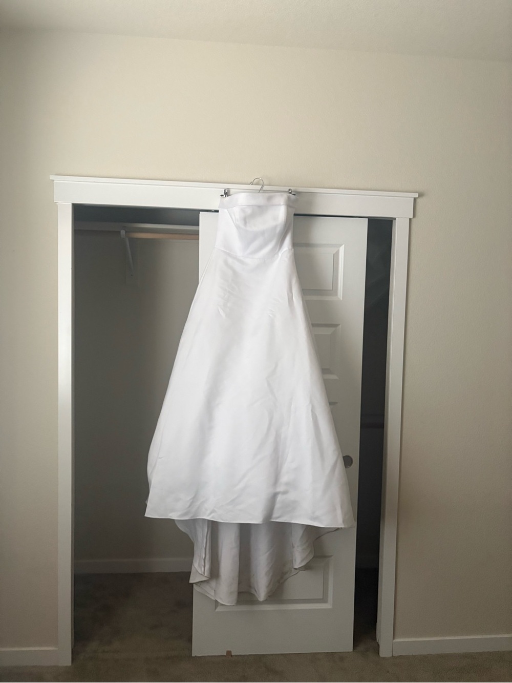 David's Bridal Strapless Satin A-line with Cuff Neckline
